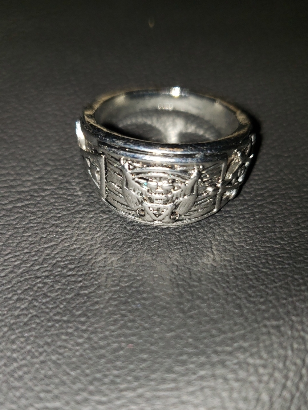 Silver-tone Engraved Military Style Ring